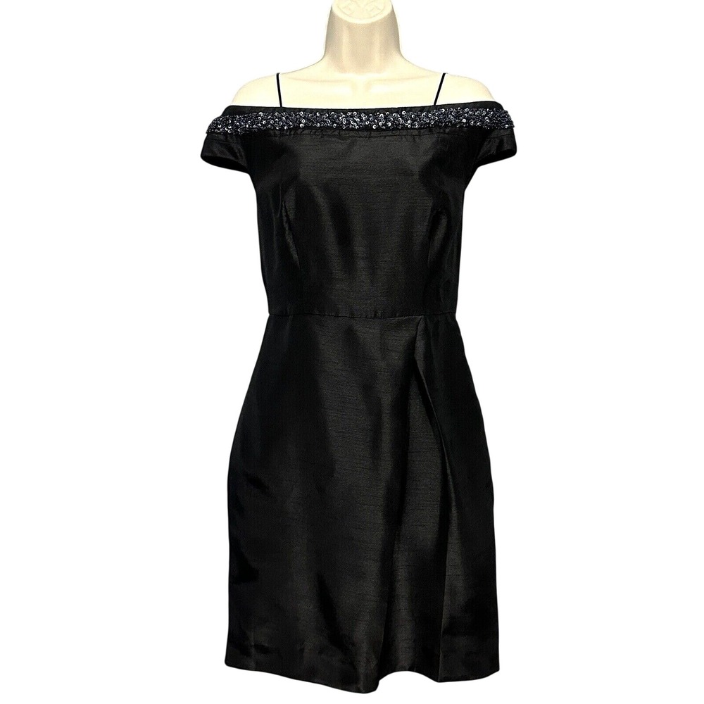 Retro Chic Womens Dress 6 Black Sequin Trim Off Shoulder Cocktail Evening LBD